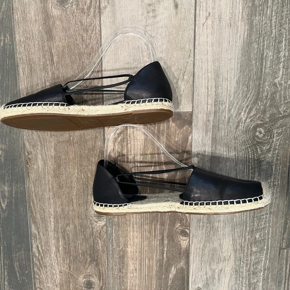 EILEEN FISHER Black Lee d'Orsay Flat Leather Espadrille Sandal 9.5M